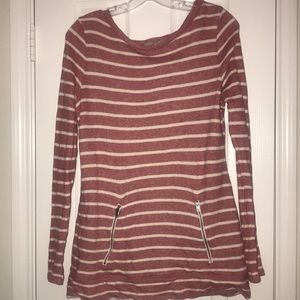 Loft lounge strip sweatshirt with zipper pockets.